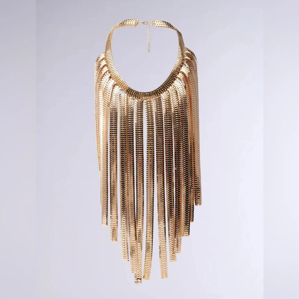 💥Restocked💥Gold Long Fringe Metal Statement Body Chain Necklace